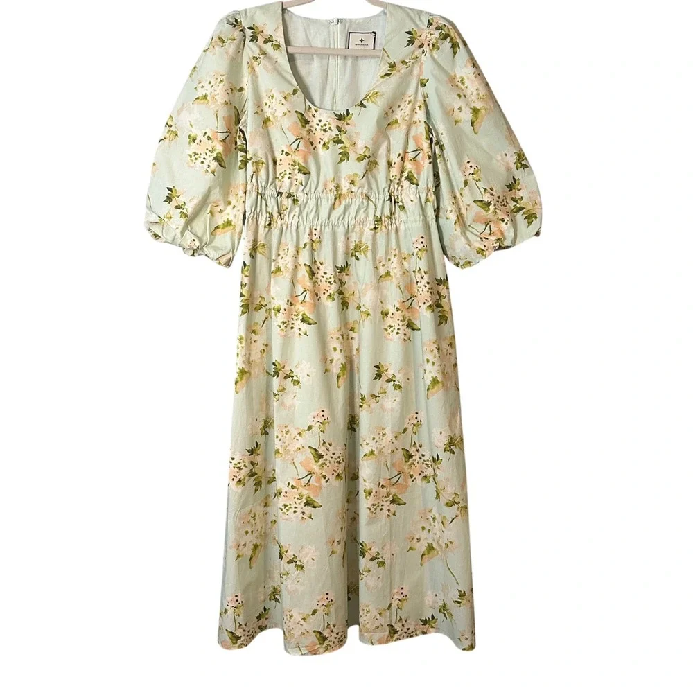 Tuckernuck‎ Marlena Floral Midi Dress Puff Sleeve Women's Medium Wedding Guest